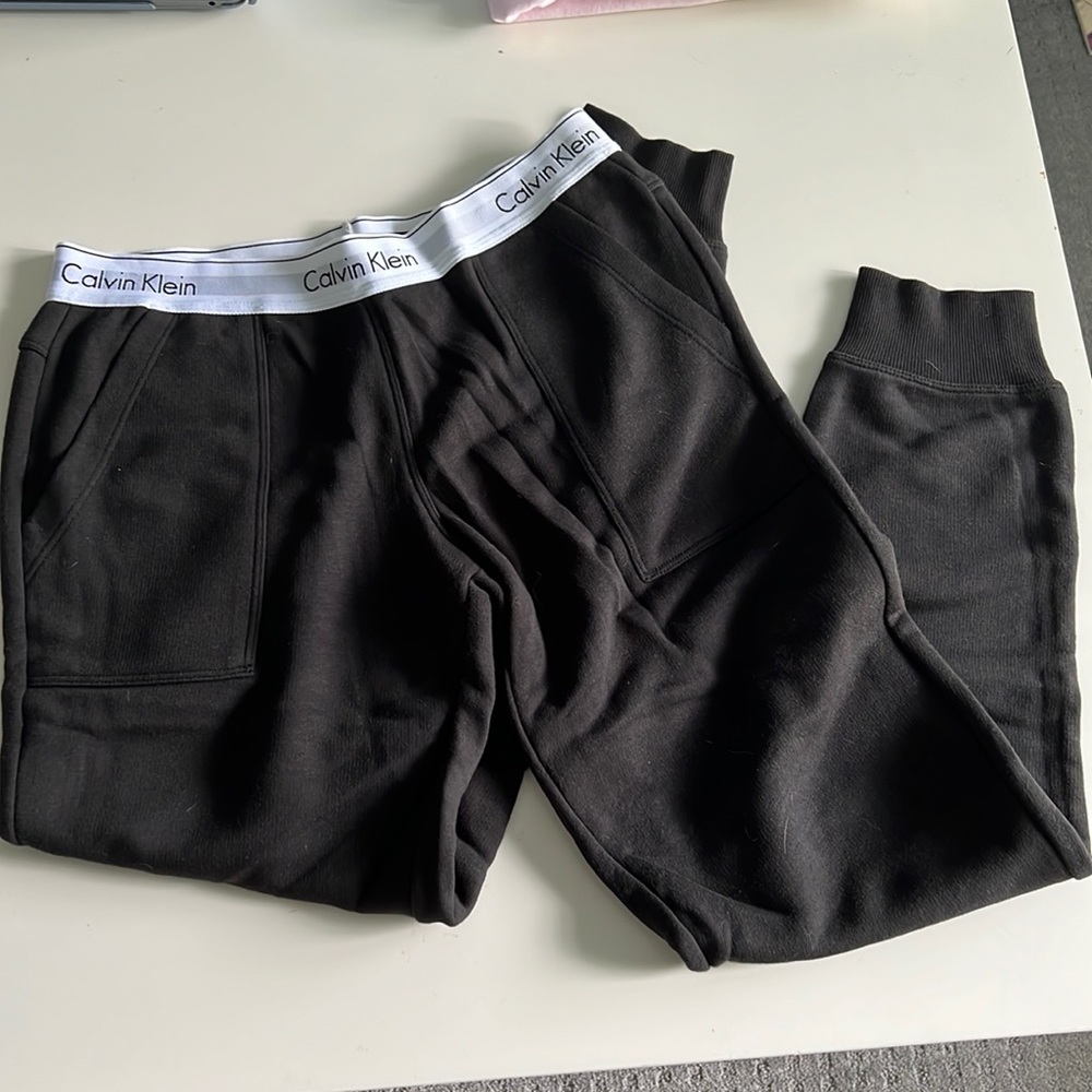 Calvin Klein Black Joggers, size small. Pockets, cuffed, elastic waist band
